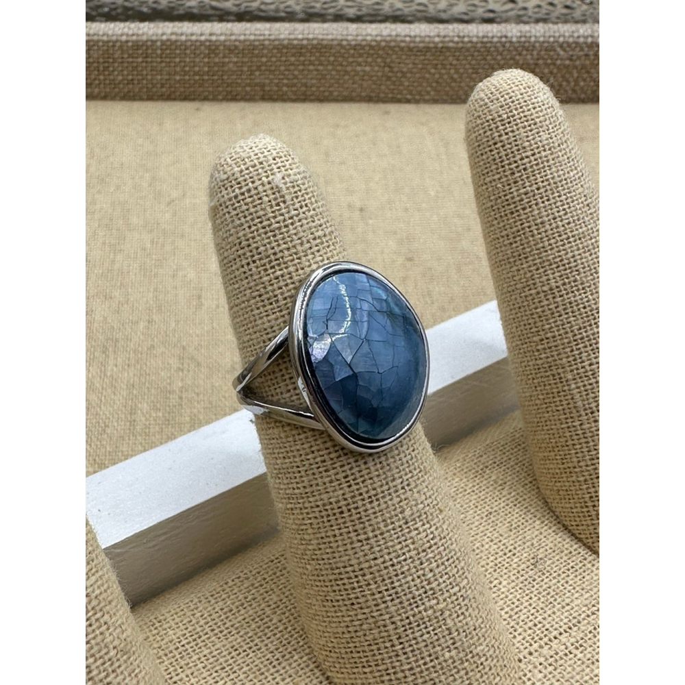 Rare “Waterlily” Blue Mother-of-Pearl Inlay Ring- sz 7